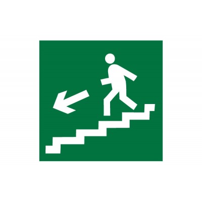 Знак наклейка E14 "Направление к эвакуационному выходу по лестнице вниз налево" (200x200) фотолюминесцентный ГОСТ 12,4,026-2015 EKF PROxima