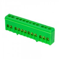 Шина "0" PE (6х9мм) 12 отверстий латунь зеленый изолированный корпус на DIN-рейку розничный стикер EKF PROxima