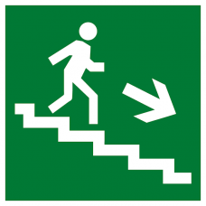 Знак наклейка E13 "Направление к эвакуационному выходу по лестнице вниз направо" (200x200) ГОСТ 12,4,026-2015 EKF PROxima