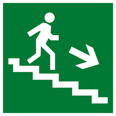 Знак наклейка E13 "Направление к эвакуационному выходу по лестнице вниз направо" (200x200) фотолюминесцентный ГОСТ 12,4,026-2015 EKF PROxima