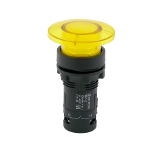 Кнопка грибовидная желтая с подсветкой, Ø40  мм, 1NO, 220 AC, IP54, пластик