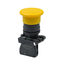 Кнопка грибовидная желтая, 40 мм, пружиный возврат, 1NO, IP65, пластик