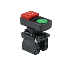 Кнопка двойная выступающая, красная/зеленая, маркировка "I+O", 1NO+1NC, IP65, пластик