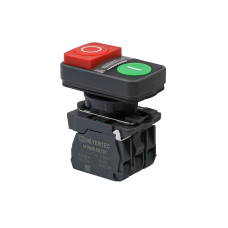 Кнопка двойная выступающая с подсветкой, красная/зеленая, маркировка "I+O", 1NO+1NC, 24V AC/DC, IP65, пластик