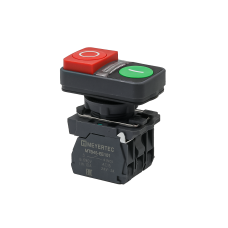 Кнопка двойная выступающая с подсветкой, красная/зеленая, маркировка "I+O", 1NO+1NC, 220V AC/DC, IP65, пластик