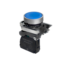 Кнопка плоская синяя, 1NO, IP65, металл