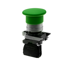 Кнопка грибовидная зеленая, 40 мм, пружиный возврат, 1NO, IP65, металл