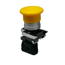 Кнопка грибовидная желтая, 40 мм, пружиный возврат, 1NO, IP65, металл