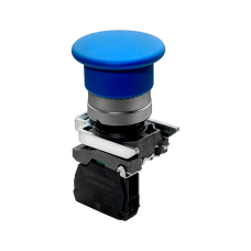 Кнопка грибовидная синяя, 40 мм, пружиный возврат, 1NO, IP65, металл