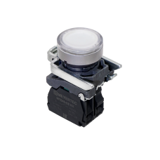 Кнопка белая с подсветкой, 1NO, 220V AC/DC, IP65, металл