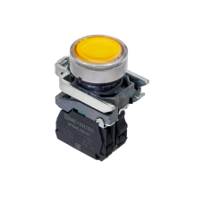 Кнопка желтая с подсветкой, 1NO, 24V AC/DC, IP65, металл