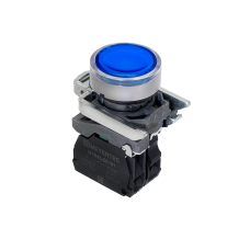 Кнопка синяя с подсветкой, 1NO, 24V AC/DC, IP65, металл