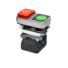 Кнопка двойная выступающая с подсветкой, красная/зеленая, маркировка "I+O", 1NO+1NC, 220V AC/DC, IP65, металл
