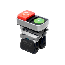Кнопка двойная выступающая, красная/зеленая, маркировка "I+O", 1NO+1NC, IP65, металл