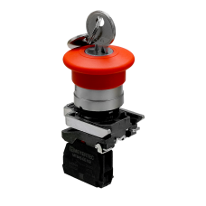Кнопка грибовидная аварийной остановки с ключом, красная, 40 мм, возврат поворотом с фиксацией, 1NC, IP65, металл